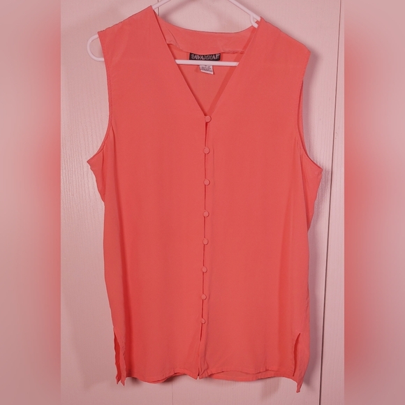 Savannah Vintage 100% Silk Blouse Size XL Button Front Sleeveless Preppy Classy - Picture 8 of 8
